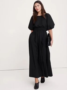 Banana Republic Cotton Poplin Puff-Sleeve Maxi Dress // Black